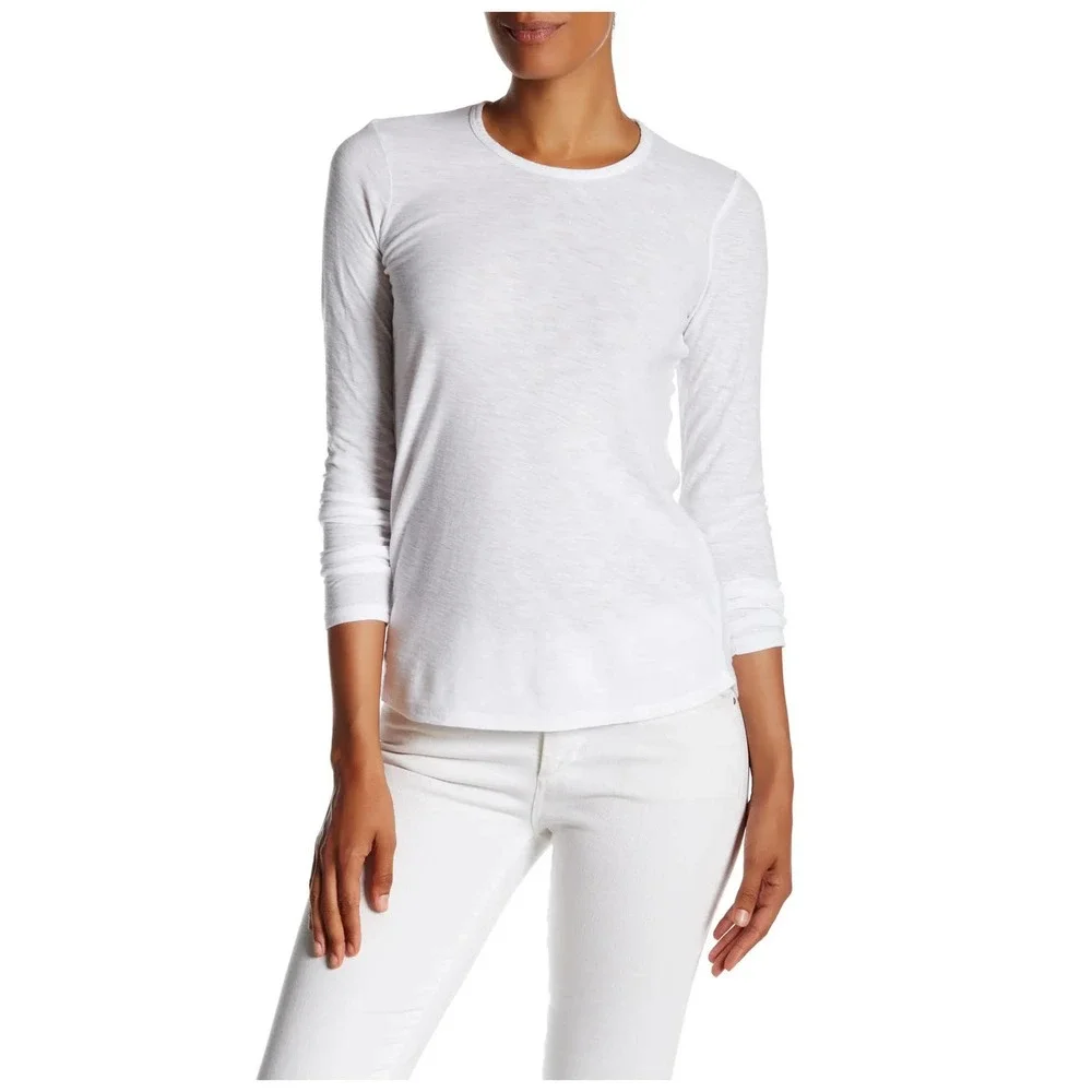 James Perse Women's Cotton Modal Slub Jersey Crew Long Sleeve Tee T-Shirt Top - Picture 1 of 2